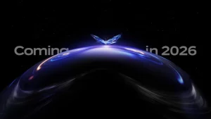 Teaser officiel du Pico Project Swan, nouveau casque de réalité virtuelle prévu pour 2026, avec logo papillon lumineux sur fond spatial